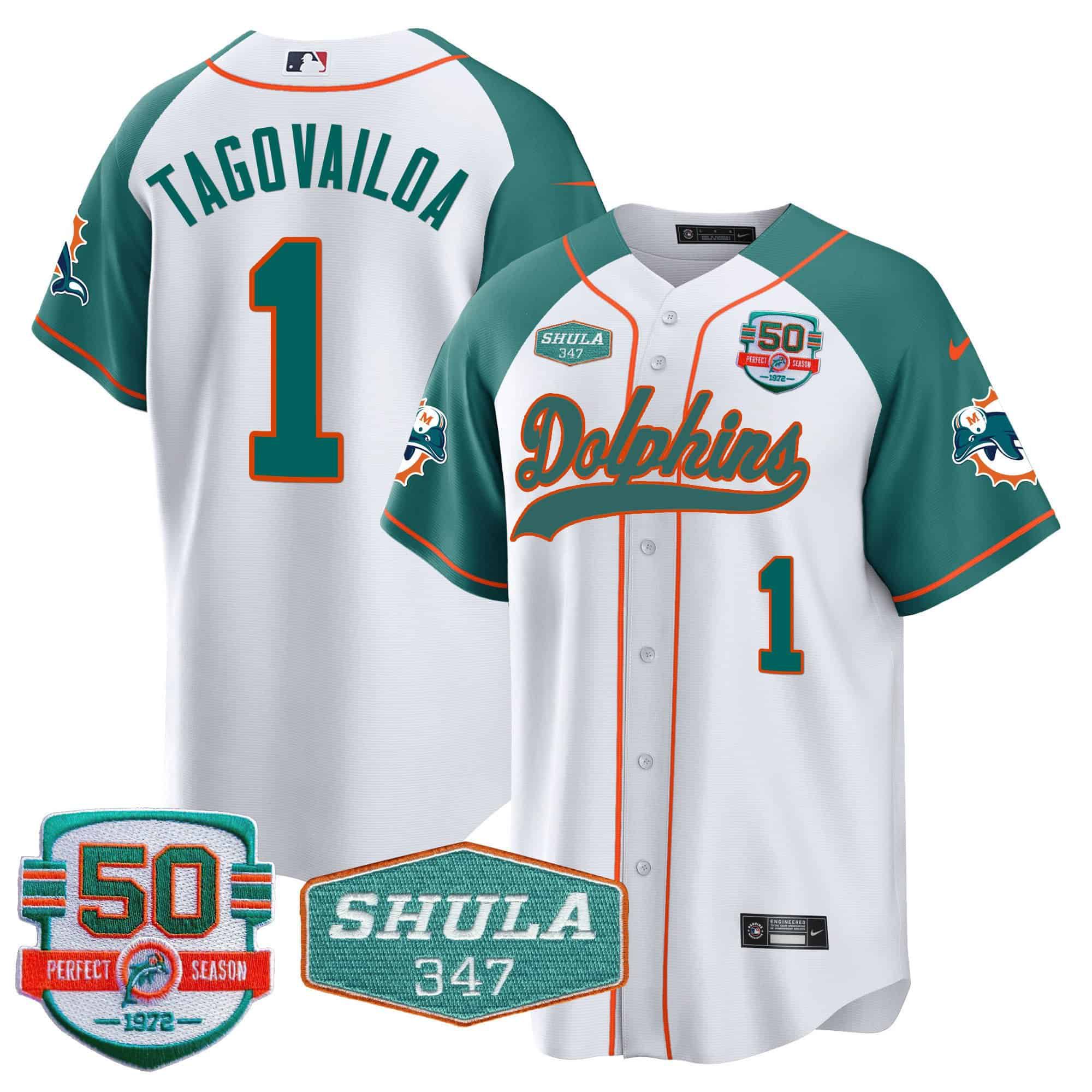 Men Miami Dolphins #1 Tagovailoa White 2024 Nike 50th Don Shula Memorial Patch Baseball NFL Jersey style 1->indianapolis colts->NFL Jersey